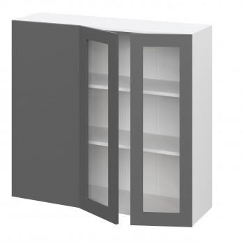 Норд ШВУПС 1000Н Шкаф верхний угловой со стеклом (премьер) высокий (Софт черный/корпус Белый) в Алдане - aldan.mebel54.com | фото