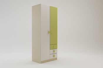 Шкаф 2-х створчатый с ящиками Эппл (Зеленый/Белый/корпус Клен) в Алдане - aldan.mebel54.com | фото