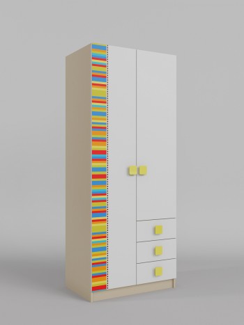 Шкаф 2-х створчатый с ящиками Клаксон без машинок (Белый/корпус Клен) в Алдане - aldan.mebel54.com | фото