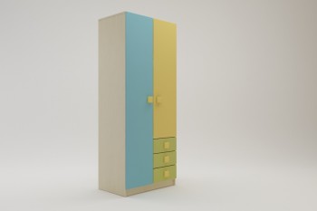 Шкаф 2-х створчатый с ящиками Смайли (Желтый/Голубой/Зеленый/корпус Клен) в Алдане - aldan.mebel54.com | фото