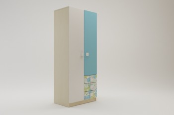 Шкаф 2-х створчатый с ящиками Твит (Белый/Зеленый/корпус Клен) в Алдане - aldan.mebel54.com | фото