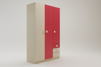 Шкаф 3-х створчатый с ящиками Бэрри (Бежевый/Красный/корпус Клен) в Алдане - aldan.mebel54.com | фото