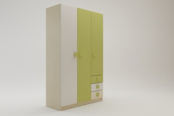 Шкаф 3-х створчатый с ящиками Эппл (Зеленый/Белый/корпус Клен) в Алдане - aldan.mebel54.com | фото