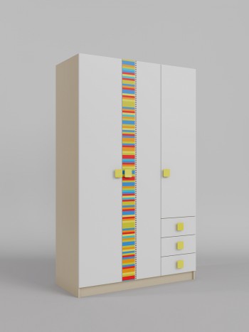 Шкаф 3-х створчатый с ящиками Клаксон без машинок (Белый/корпус Клен) в Алдане - aldan.mebel54.com | фото