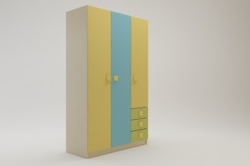 Шкаф 3-х створчатый с ящиками Смайли (Желтый/Голубой/Зеленый/корпус Клен) в Алдане - aldan.mebel54.com | фото