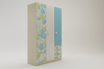 Шкаф 3-х створчатый с ящиками Твит (Белый/Зеленый/корпус Клен) в Алдане - aldan.mebel54.com | фото