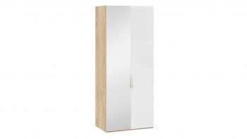 Шкаф для одежды с 1 глухой и 1 зеркальной дверями левый «Эмбер» Яблоня Беллуно/Белый глянец в Алдане - aldan.mebel54.com | фото