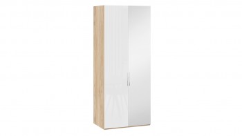 Шкаф для одежды с 1 глухой и 1 зеркальной дверями правый «Эмбер» Яблоня Беллуно/Белый глянец в Алдане - aldan.mebel54.com | фото