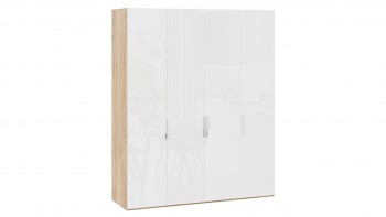 Шкаф для одежды с 4 глухими дверями «Эмбер» Яблоня Беллуно/Белый глянец в Алдане - aldan.mebel54.com | фото