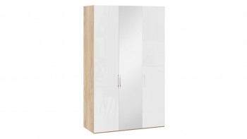 Шкаф комбинированный с 2 глухими и 1 зеркальной дверями правый «Эмбер» Яблоня Беллуно/Белый глянец в Алдане - aldan.mebel54.com | фото