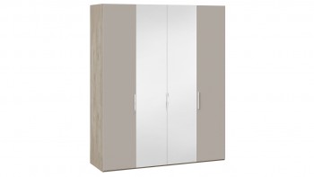 Шкаф комбинированный с 2 глухими и 2 зеркальными дверями «Эмбер» Баттл Рок/Серый глянец в Алдане - aldan.mebel54.com | фото