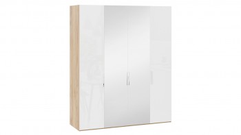 Шкаф комбинированный с 2 глухими и 2 зеркальными дверями «Эмбер» Яблоня Беллуно/Белый глянец в Алдане - aldan.mebel54.com | фото