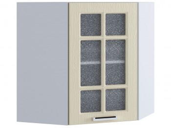 Шкаф верхний угловой со стеклом 590, ШВУС 590 (Клен кремовый/корпус белый) в Алдане - aldan.mebel54.com | фото