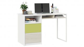 Стол письменный с ящиками «Сканди» Дуб Гарден/Белый/Зеленый в Алдане - aldan.mebel54.com | фото