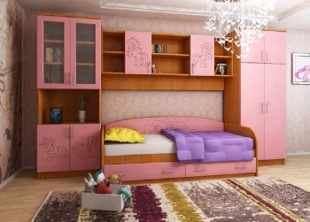 Детская Веселый пони Комплект мебели (Вишня оксфорд/Розовый) в Алдане - aldan.mebel54.com | фото